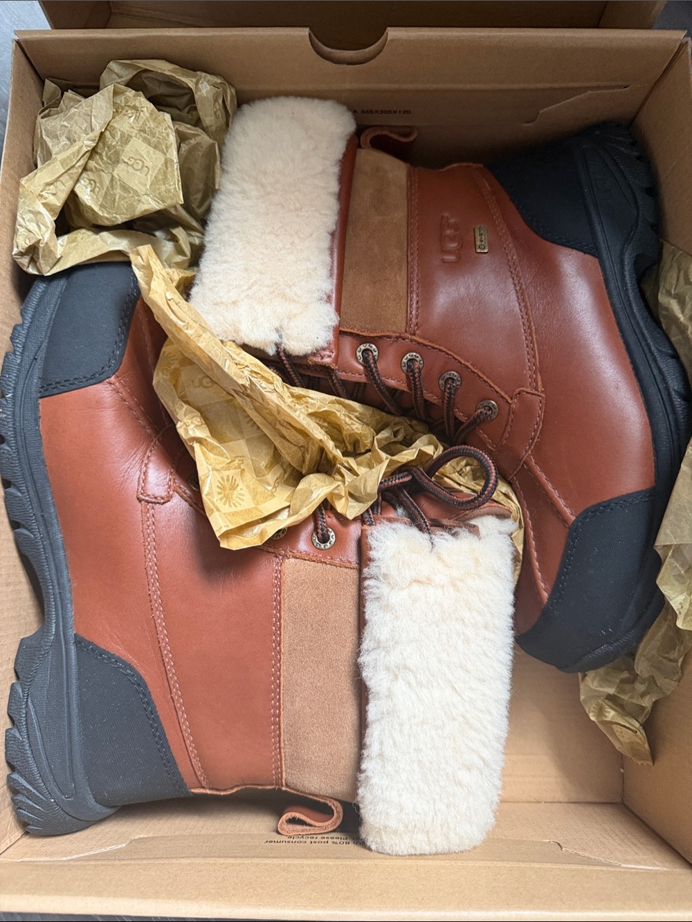 UGG Shearling-Cuffed Brown Leather Winter Boots